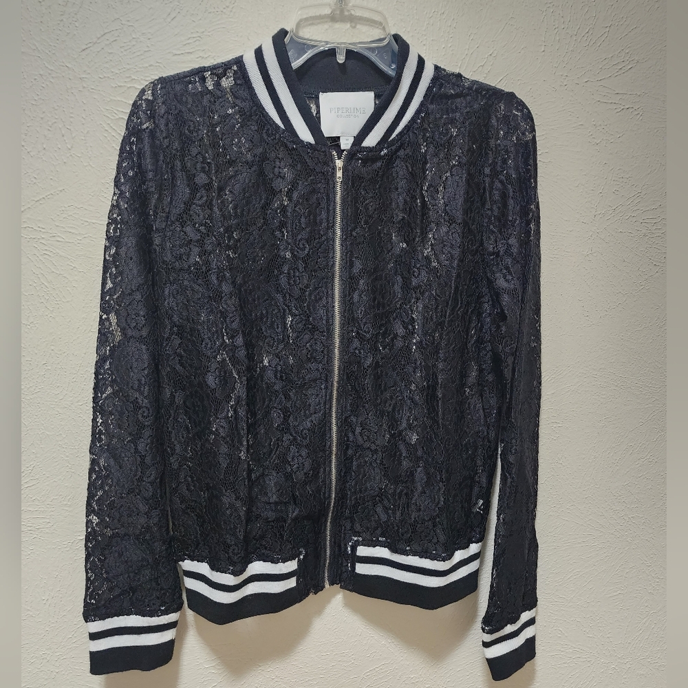 Piperlime Black Lace Bomber Jacket Size Medium